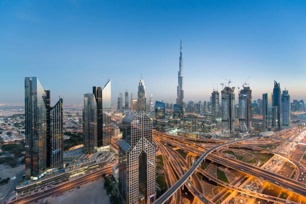 Dubai skyline with Burj Khalifa and highways, illustrating the urban environment of the IFZA Free Zone.